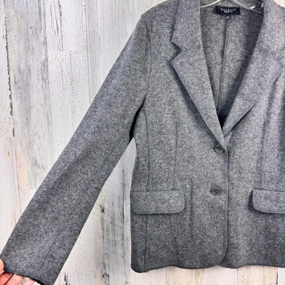 Talbots Petites Blazer Womens 12 Grey Wool Blend Jacket Felted Knit Lightweight - Picture 3 of 10